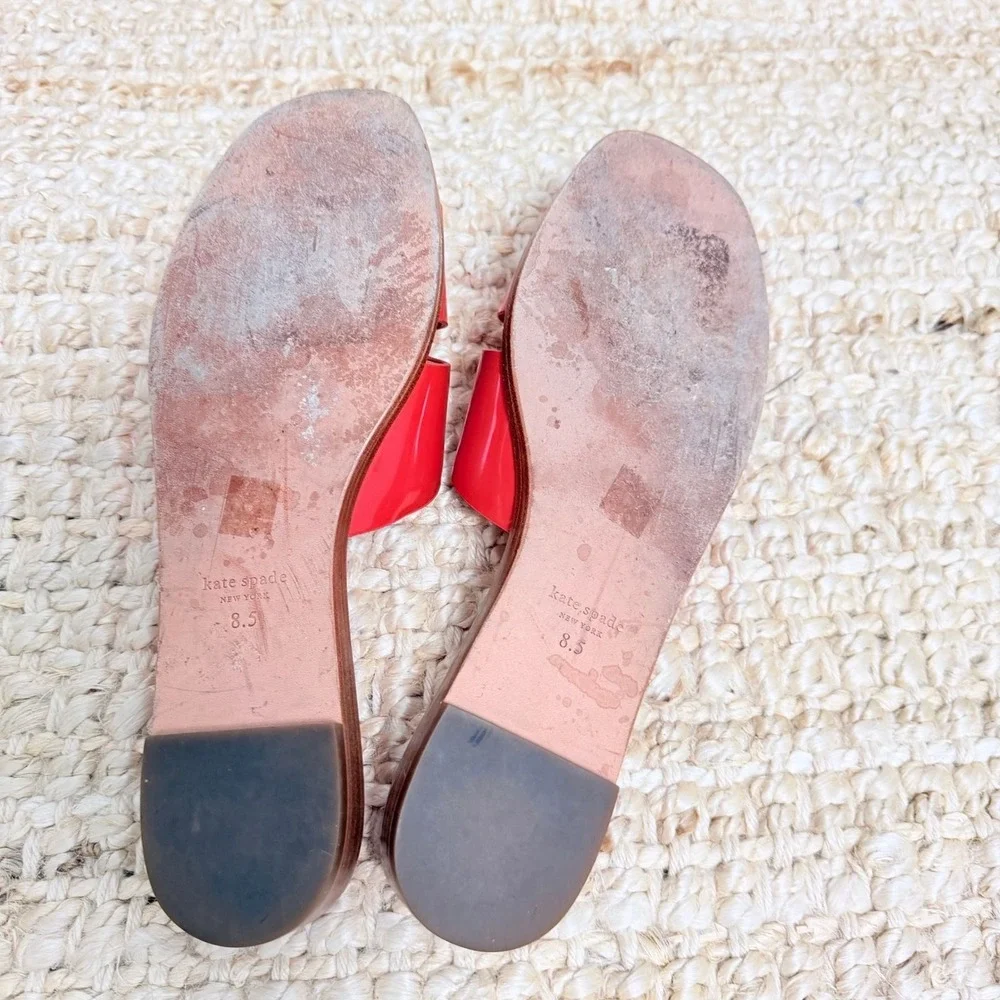 Kate Spade New York Orange Patent Leather H-Strap Slide Sandals Womens 8.5 Flat